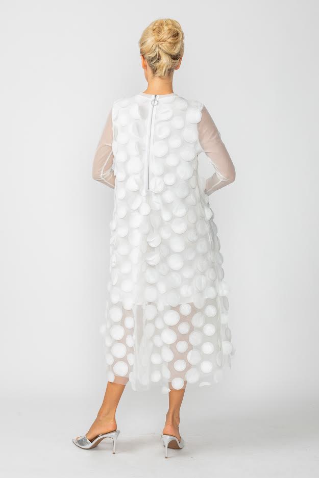 IC Collection Mesh Sleeve Petal Dress 6472D