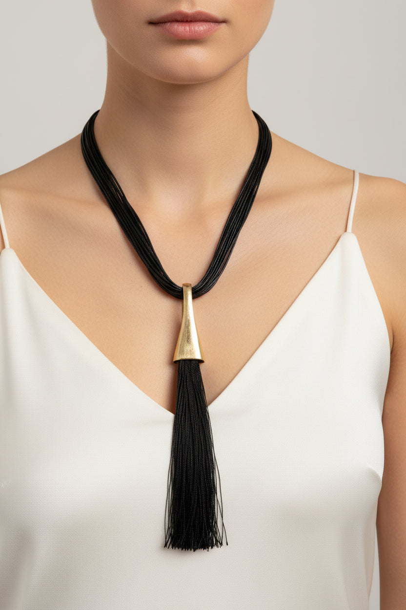 Black Tassel Pendant Necklace-N1341