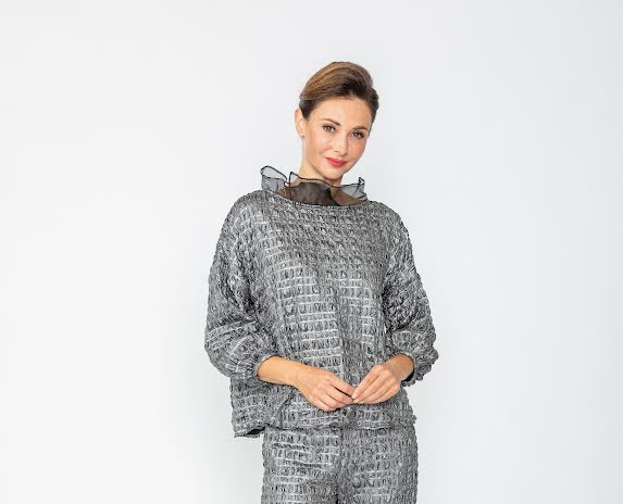 IC Collection Chiffon Asymmetrical Collar Top – 7179T