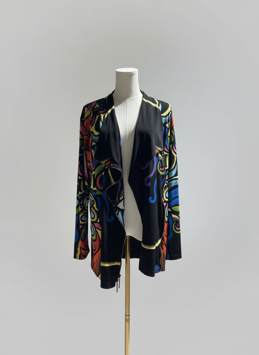 eva varro Multicolor Abstract Print Open-Front Cardigan-J12834