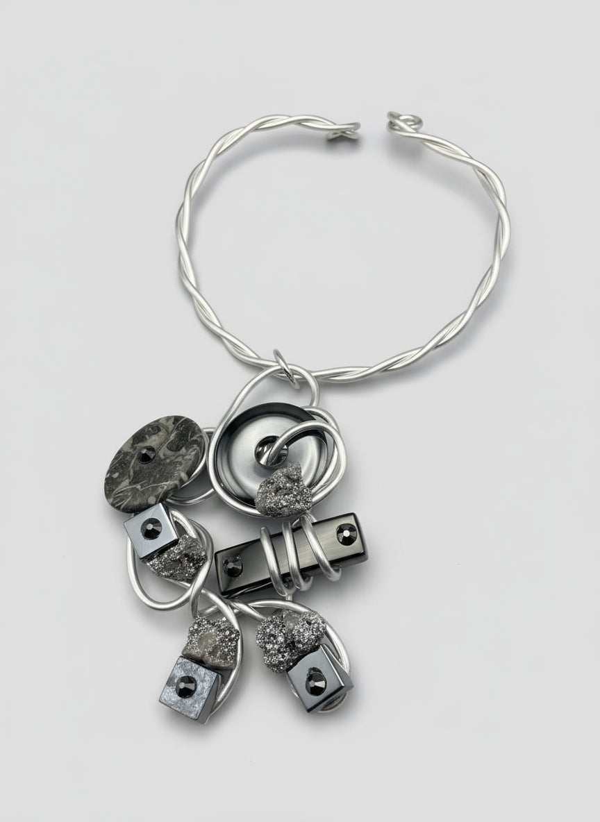 Jeff Lieb Silver Abstract Stone Necklace-34092