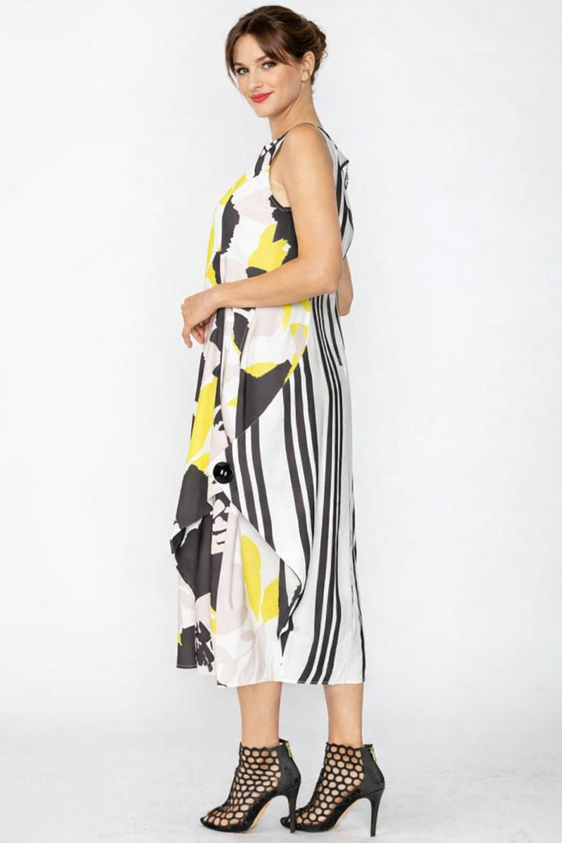IC Collection Printed Dress With Stripe-7856D