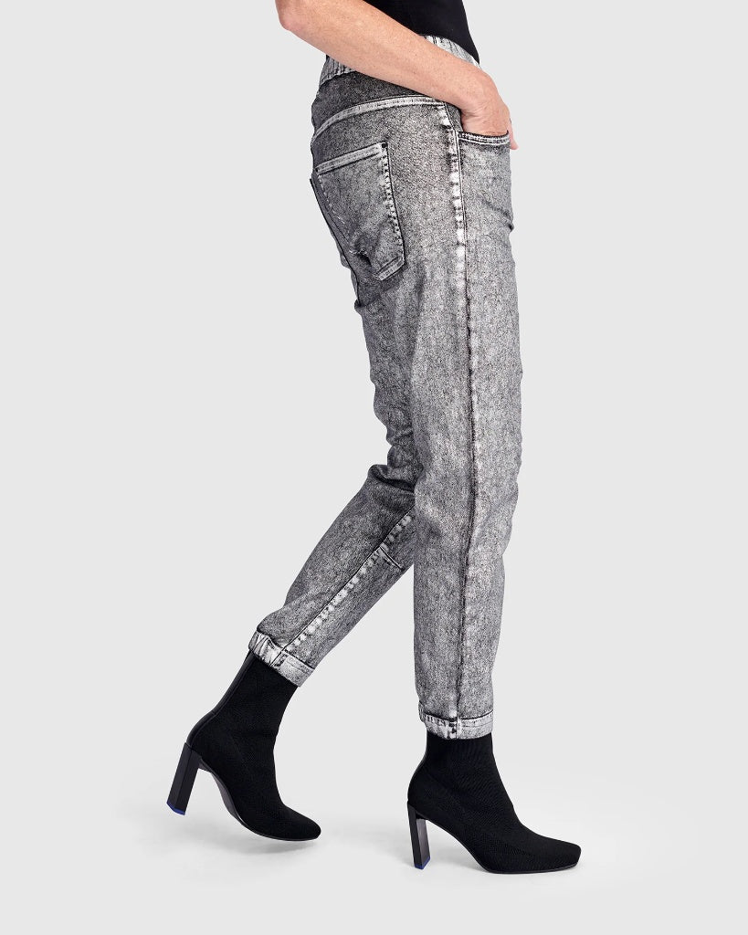Alembika Metallic Boyfriend Jogger Jeans, Silver-AP623S