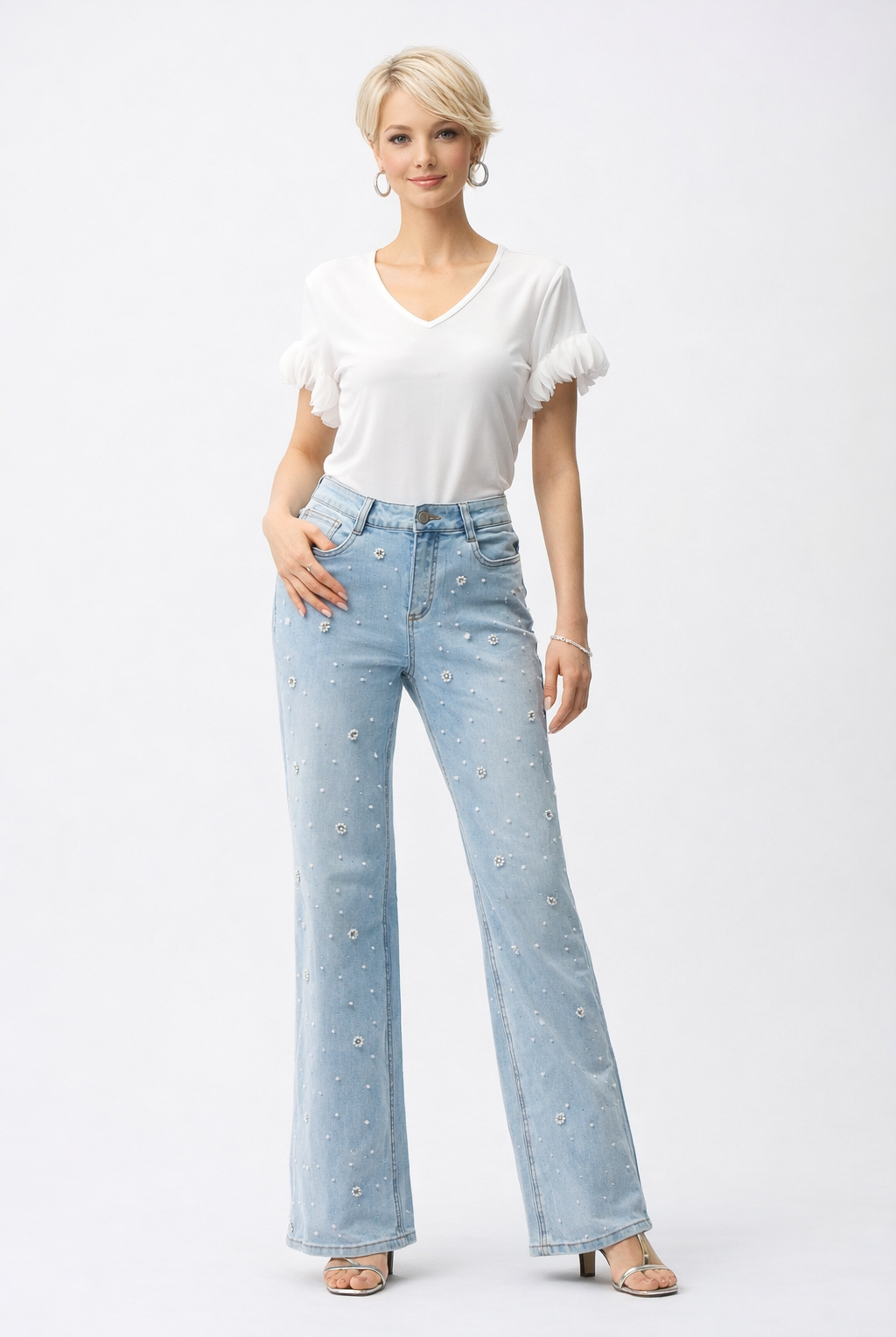Joseph Ribkoff Fitted Top with Chiffon Sleeve | Unique Apparel USA