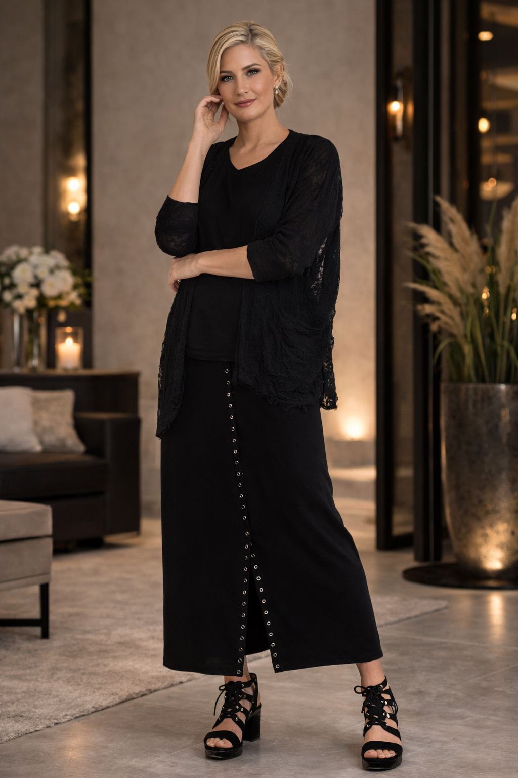 Sun Kim Long Snap Skirt-SK225