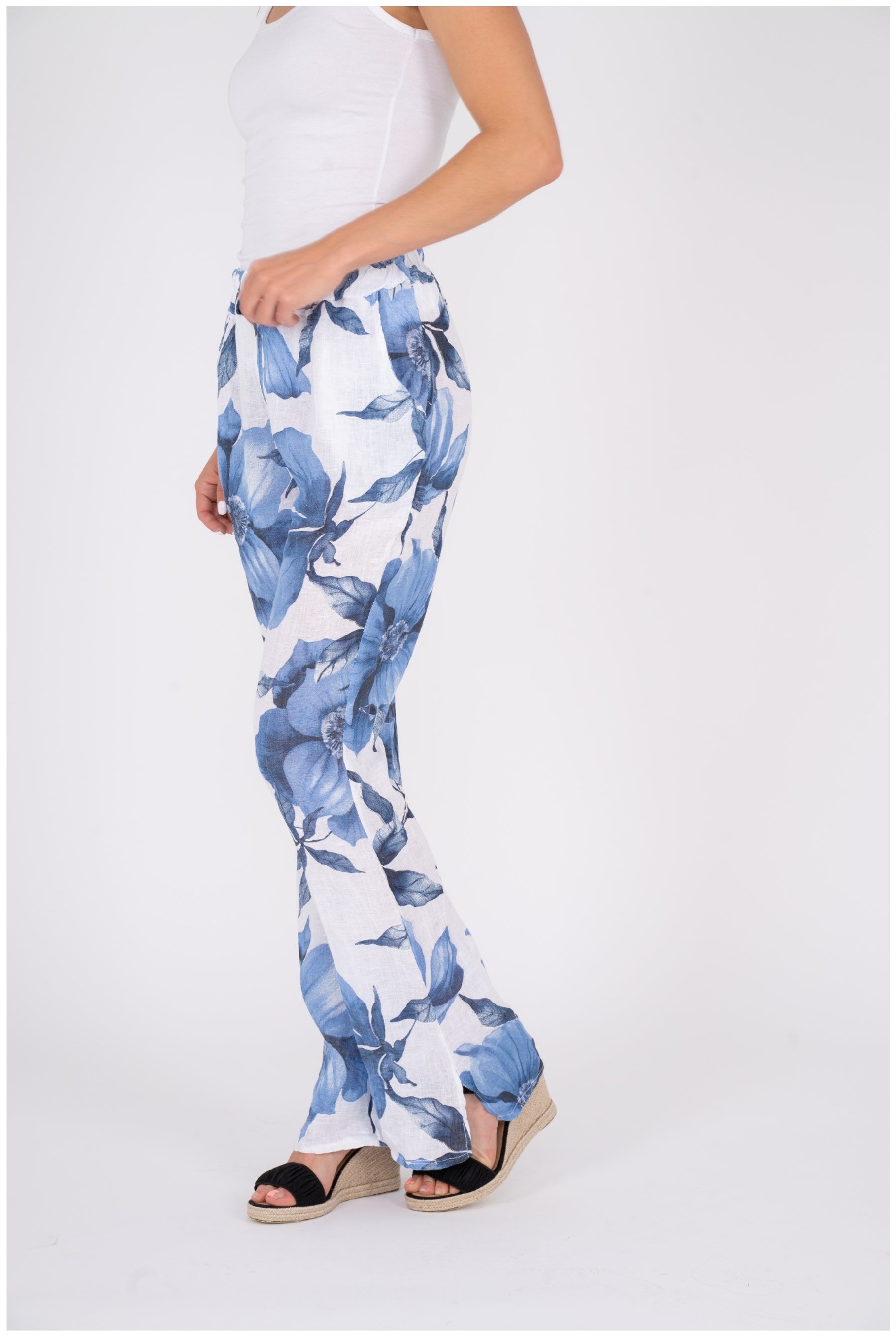 M-Made in Italy Linen White Combo Pant-11042U