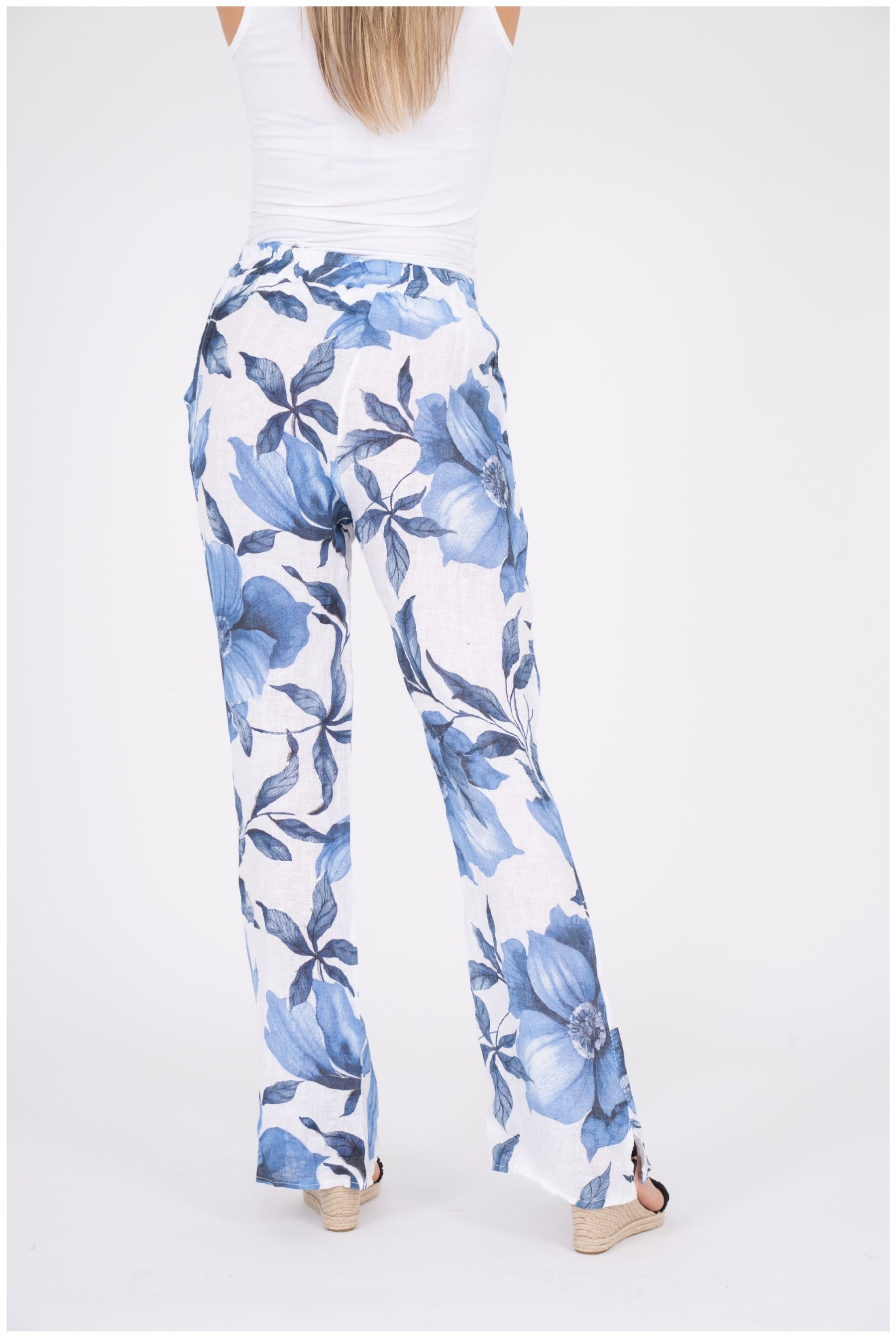 M-Made in Italy Linen White Combo Pant-11042U