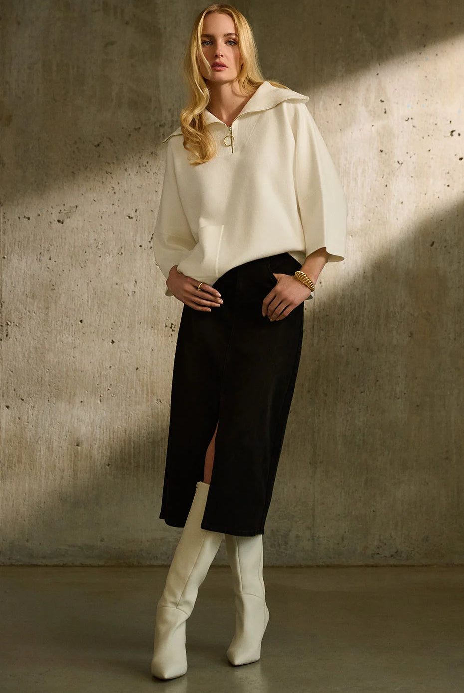 Joseph Ribkoff Jacquard Zipped Collar Sweater Style 243954 | Unique Apparel USA