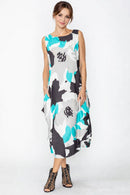 IC Collection Printed Dress With Stripe-7856D