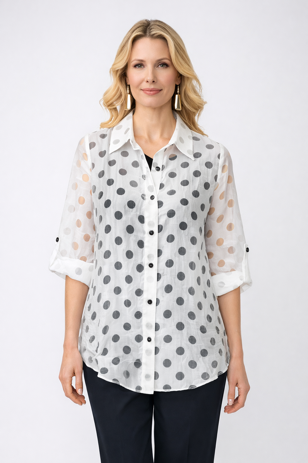 Mesh Polka Dot Blouse-7024B-DUP