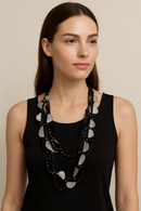 Multi-Strand Black & Silver Abstract Bead Necklace-W124