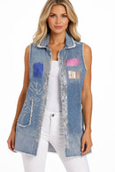 Frank Lyman Patch Denim Sleeveless Long Vest- 266599