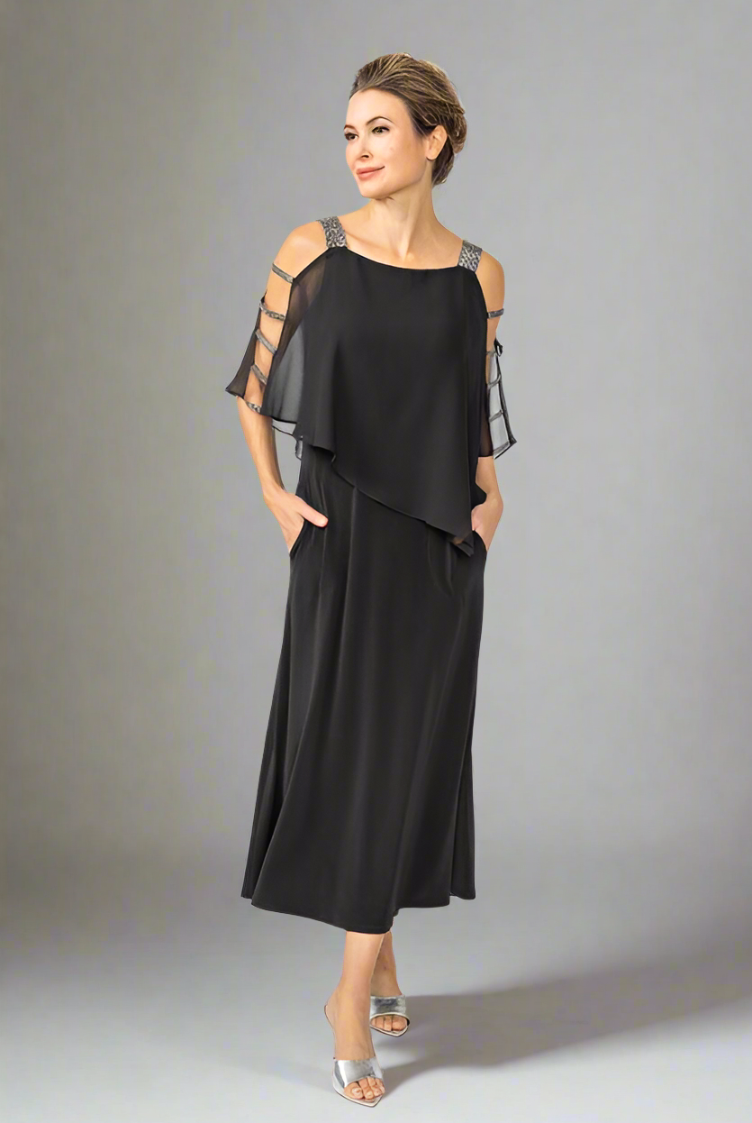 IC Collection Stone Shoulder Cap Dress | Unique Apparel USA