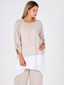 M-Made in Italy Linen Cream Top-20-6160BU