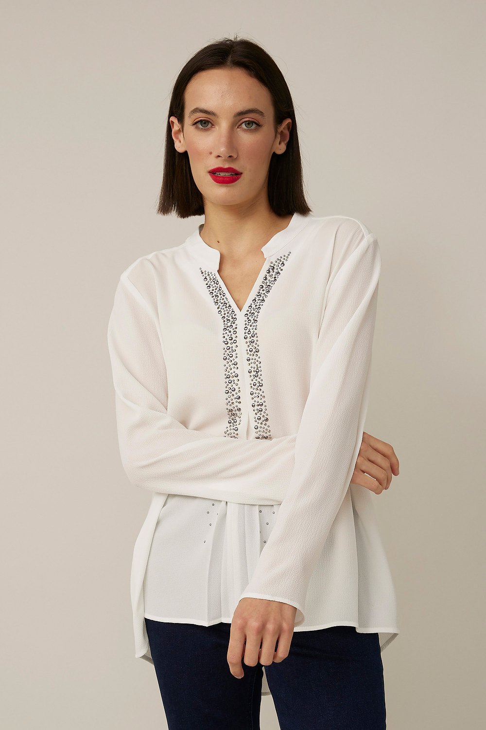 Joseph Ribkoff White Rhinestone Blouse-JR-221046