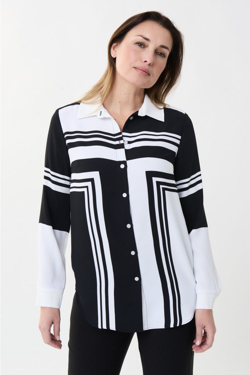 Joseph Ribkoff Vanilla Black Abstract Print Top-223018