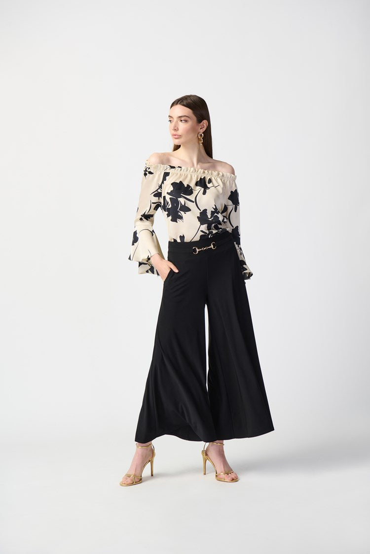 Joseph Ribkoff Floral Satin Off-the-Shoulder Top-241022