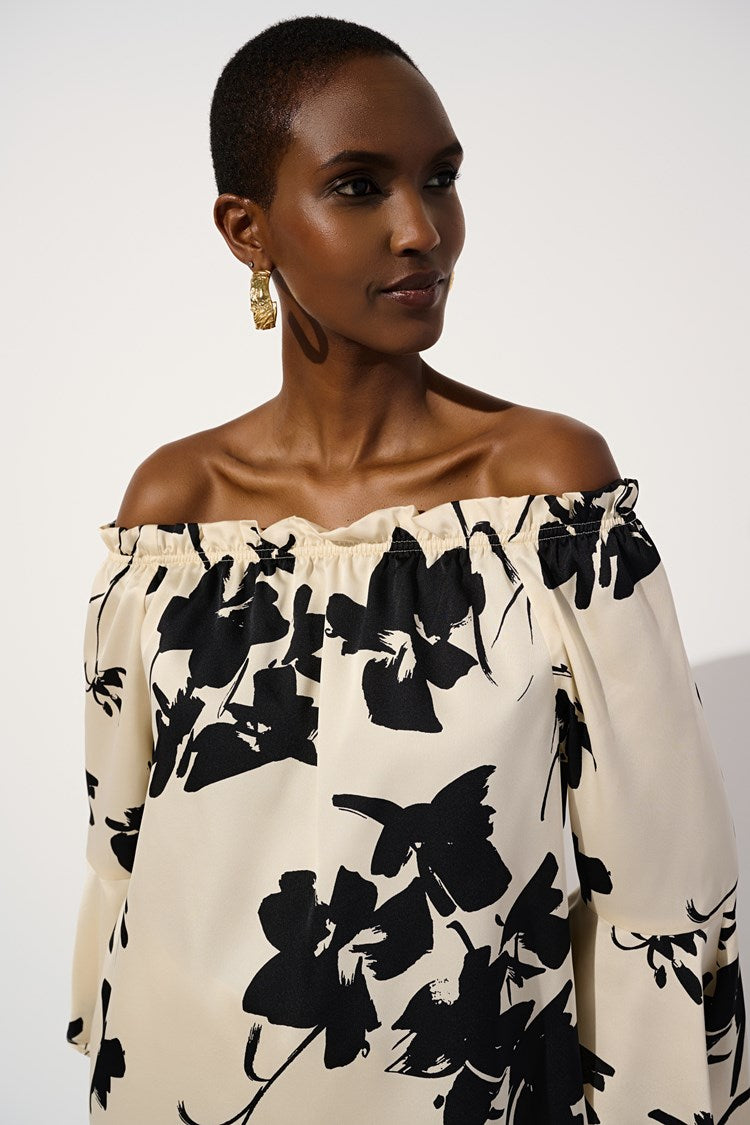Joseph Ribkoff Floral Satin Off-the-Shoulder Top-241022