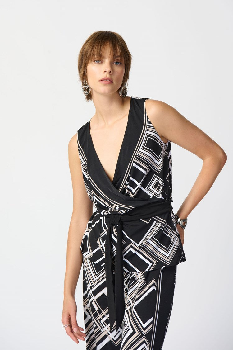 Joseph Ribkoff Geometric Print Silky Knit Wrap Top-JR-241085