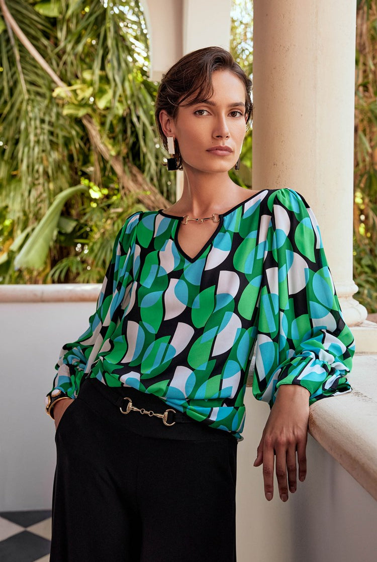 Joseph Ribkoff Geometric Print Georgette Top | Unique Apparel USA