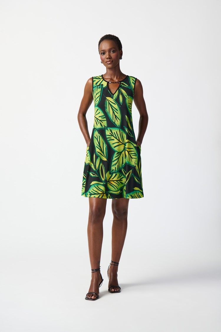 Joseph Ribkoff Tropical Print Silky Knit A-line Dress-241119