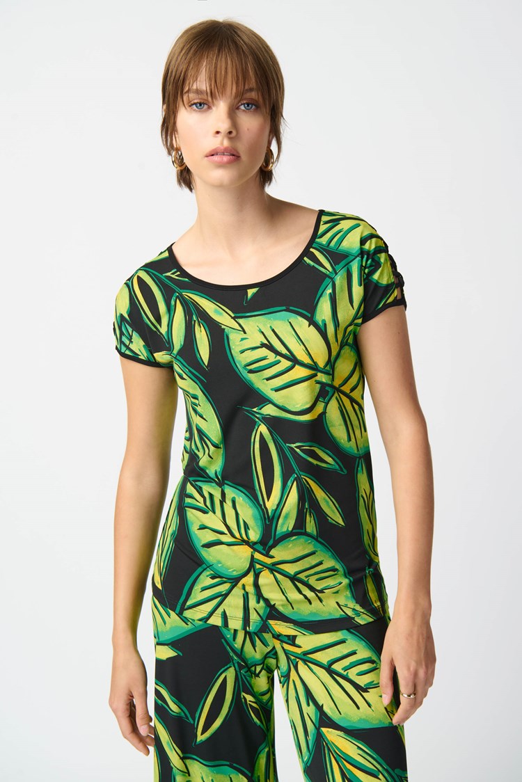 Joseph Ribkoff Leaf Print Silky Knit Top-JR-241244