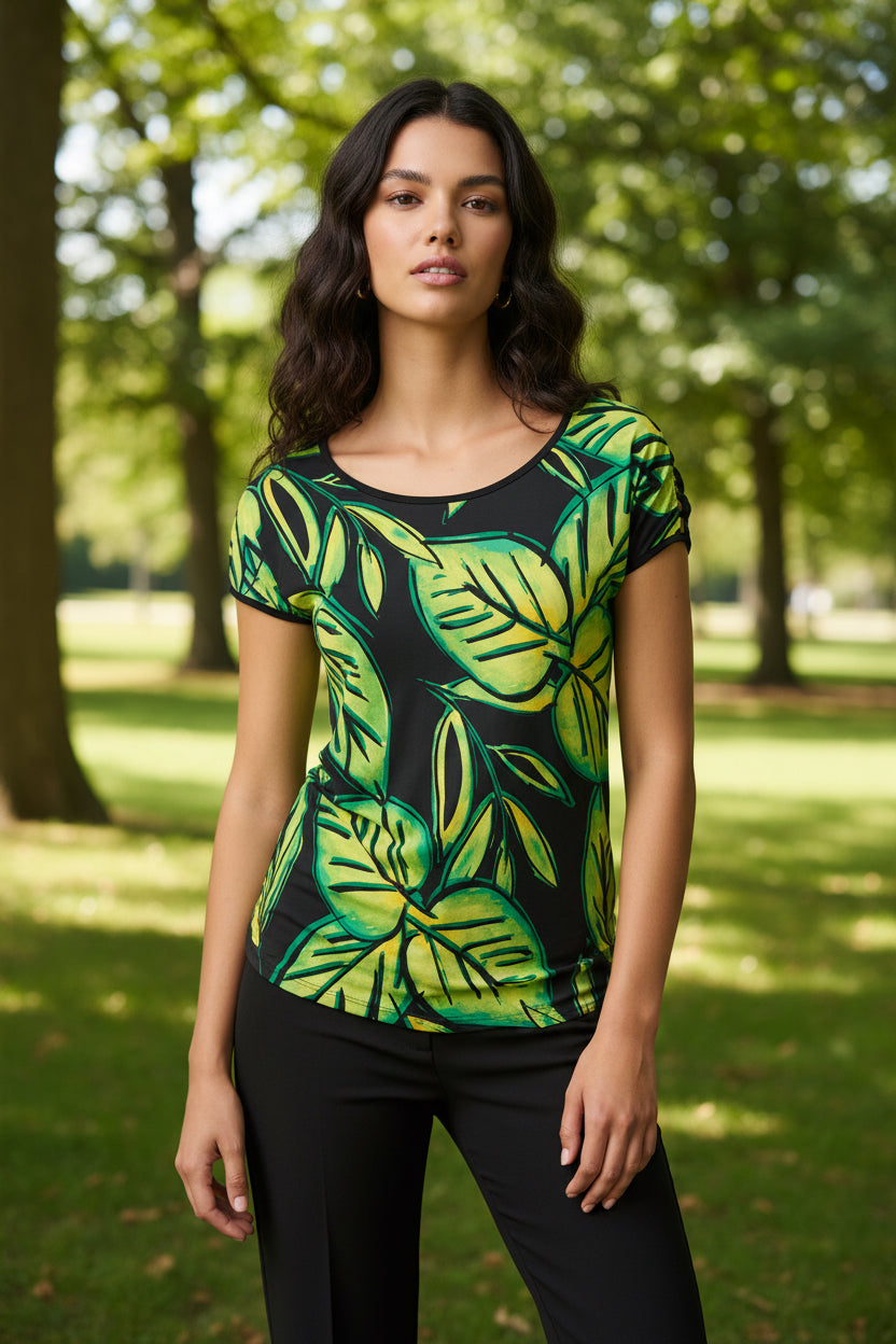 Joseph Ribkoff Leaf Print Silky Knit Top | Unique Apparel USA