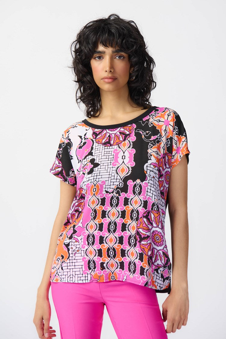 Joseph Ribkoff Medallion Print Georgette Boxy Top-JR-241282