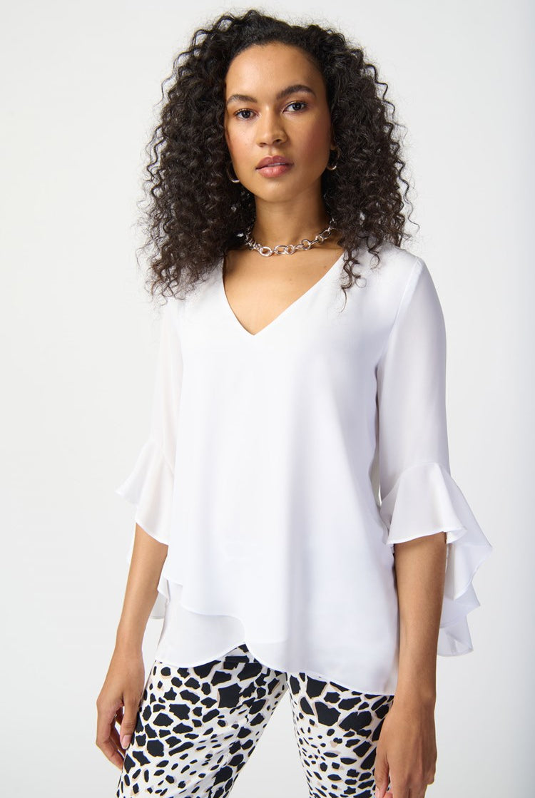 Joseph Ribkoff Georgette Top With Ruffled Sleeves | Unique Apparel USA
