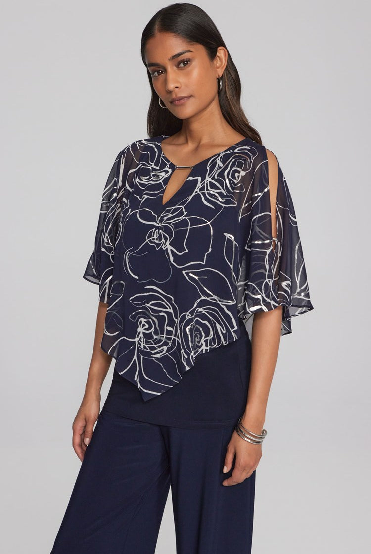 Joseph Ribkoff Floral Print Chiffon Poncho with Keyhole Neckline | Unique Apparel USA