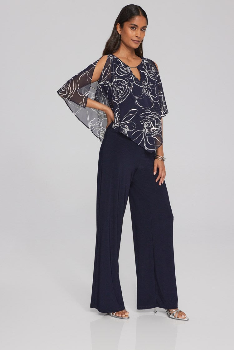 Joseph Ribkoff Floral Print Chiffon Poncho with Keyhole Neckline-241783