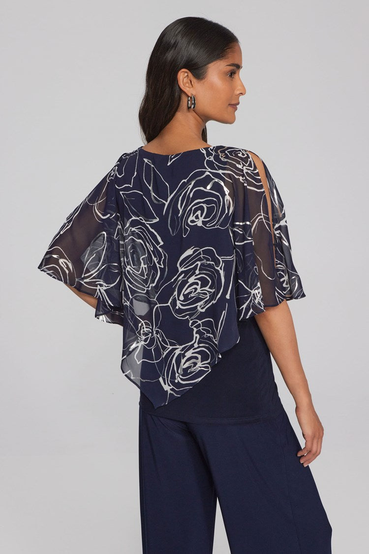 Joseph Ribkoff Floral Print Chiffon Poncho with Keyhole Neckline-241783