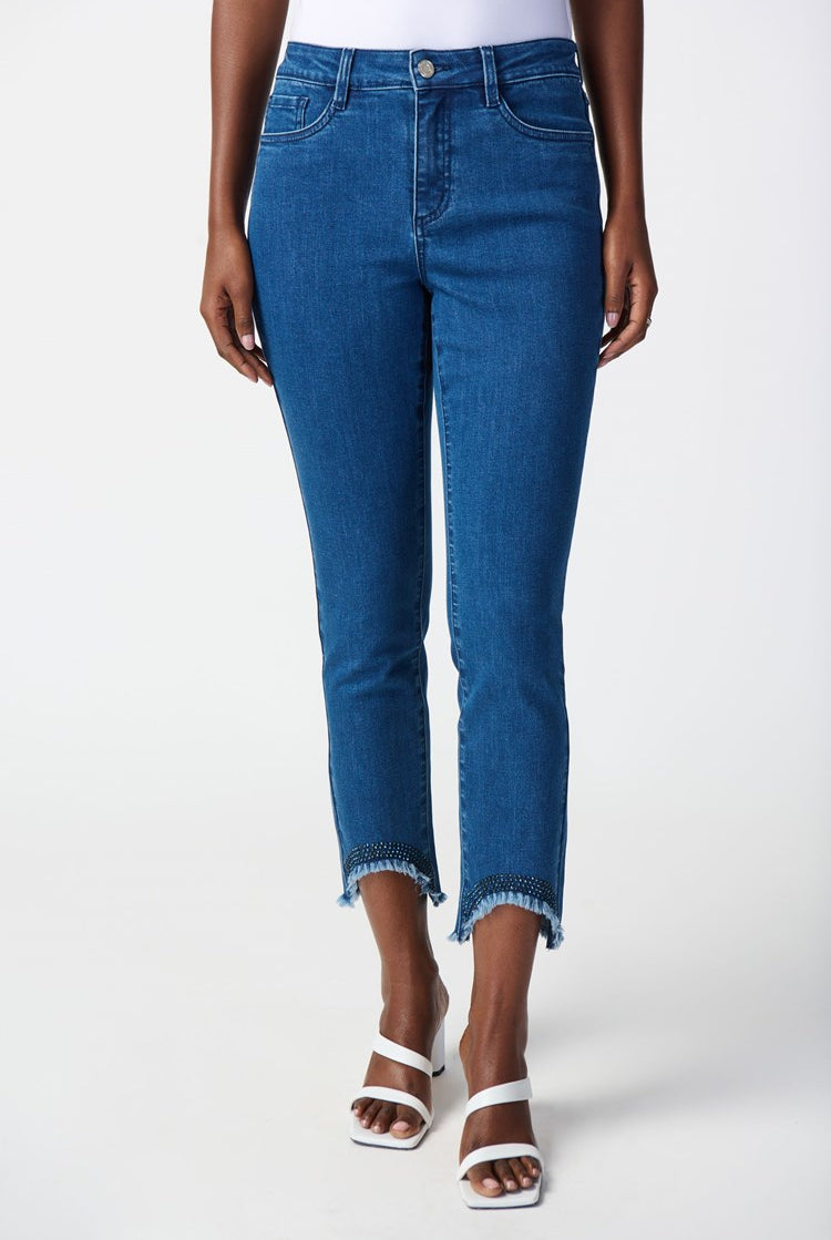Joseph Ribkoff Slim Crop Jeans with Embellished Hem | Unique Apparel USA