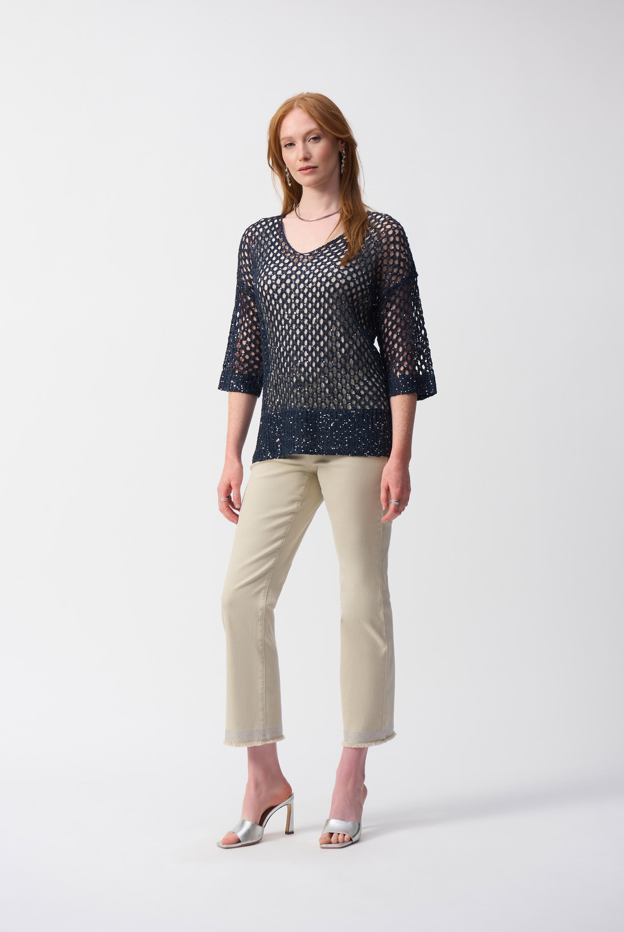 Joseph Ribkoff Open Stitch Sweater with Sequins | Unique Apparel USA