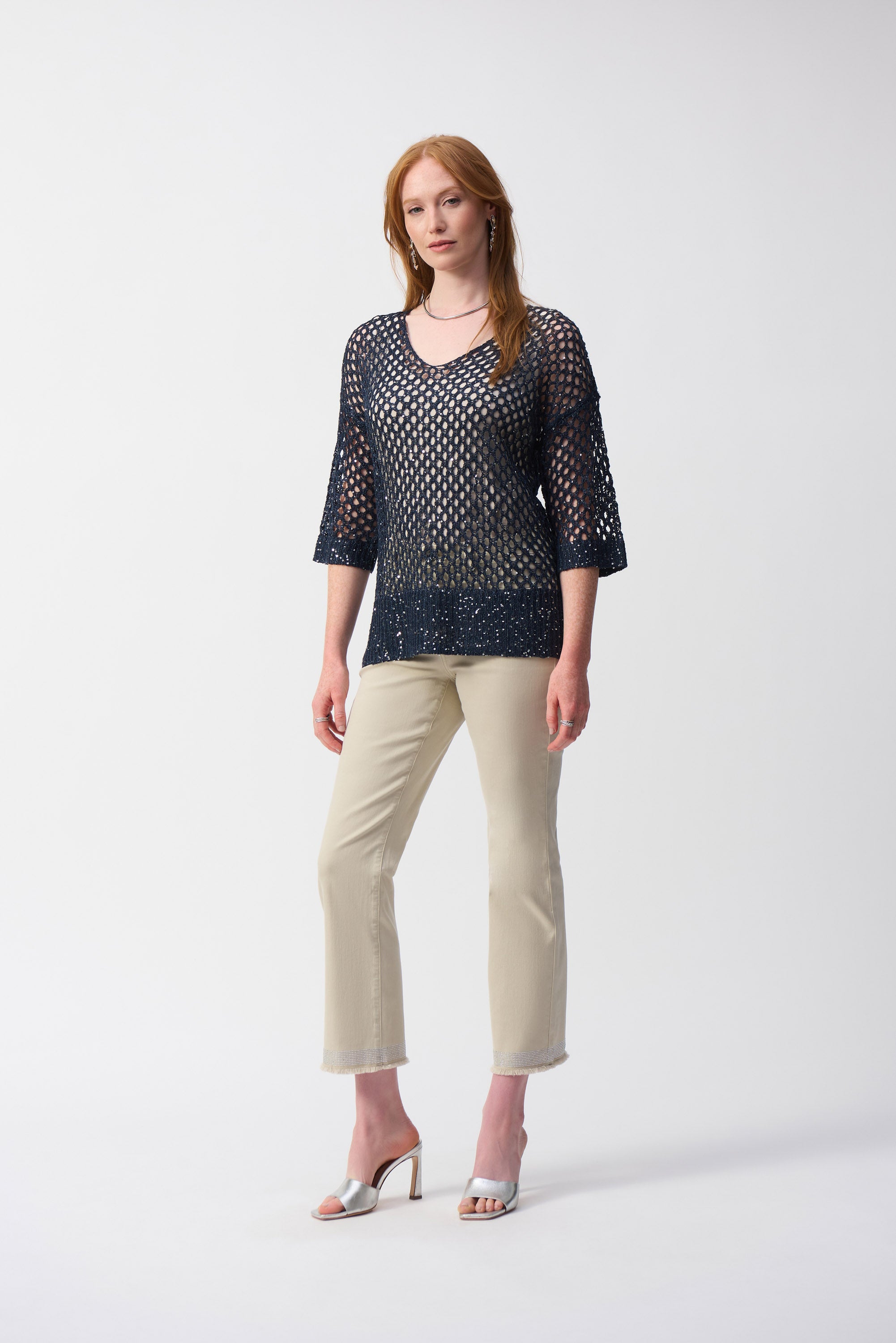 Joseph Ribkoff Open Stitch Sweater with Sequins-241922