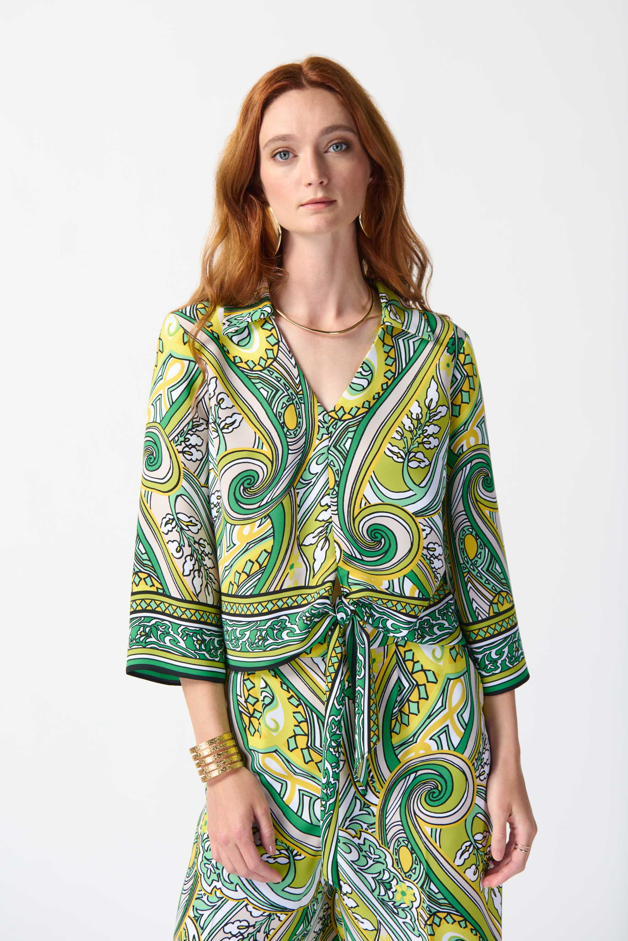Joseph Ribkoff Woven Paisley Print Front Tie Top-242009