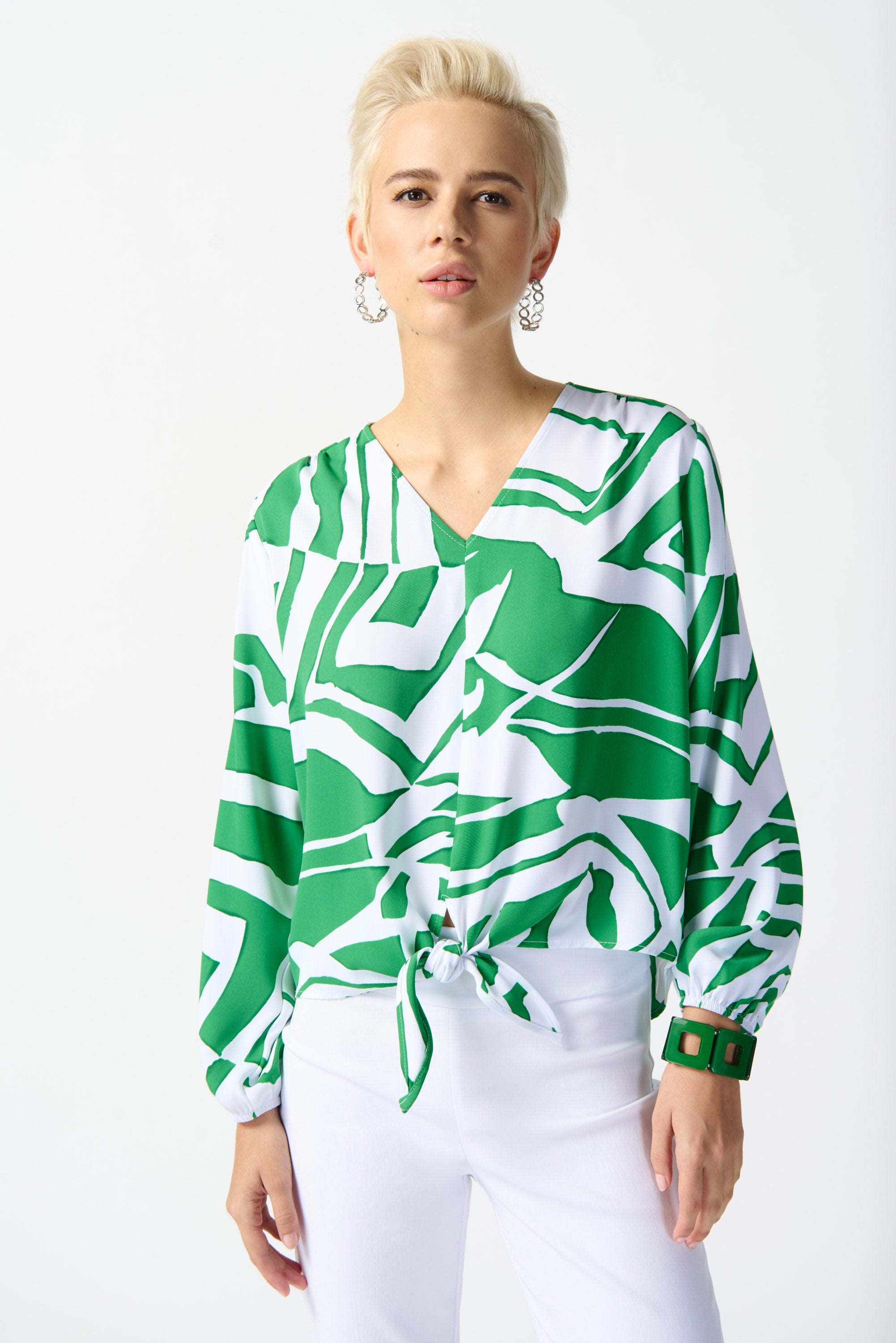 Joseph Ribkoff Woven Abstract Print Front Tie Top-JR-242121