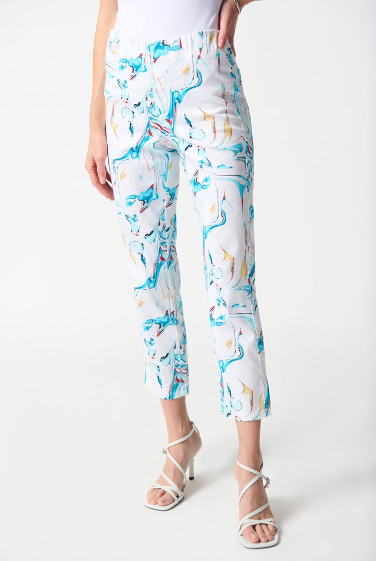Joseph Ribkoff Denim Abstract Print Slim Cropped Pants | Unique Apparel USA