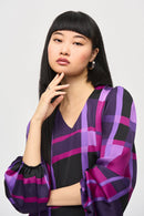 Joseph Ribkoff Satin Abstract Plaid Print Top-JR-243058
