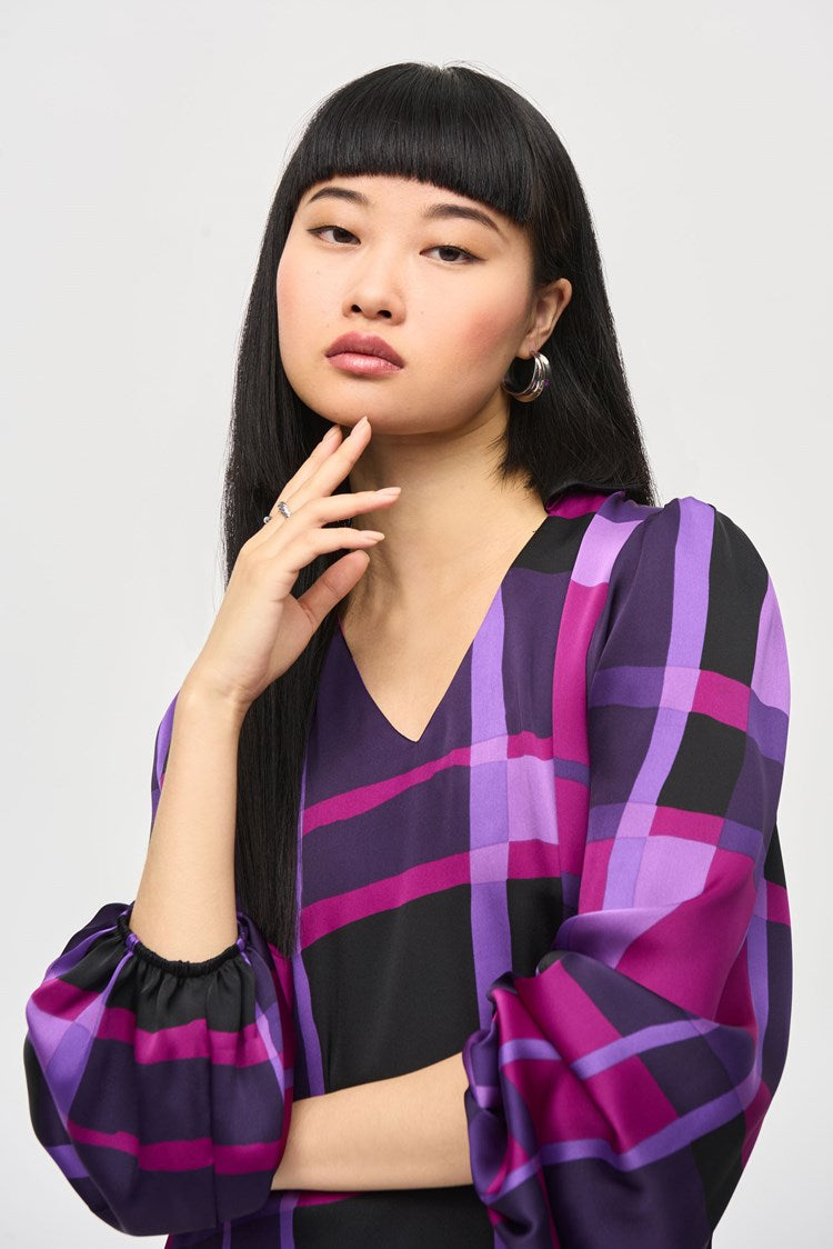 Joseph Ribkoff Satin Abstract Plaid Print Top-JR-243058