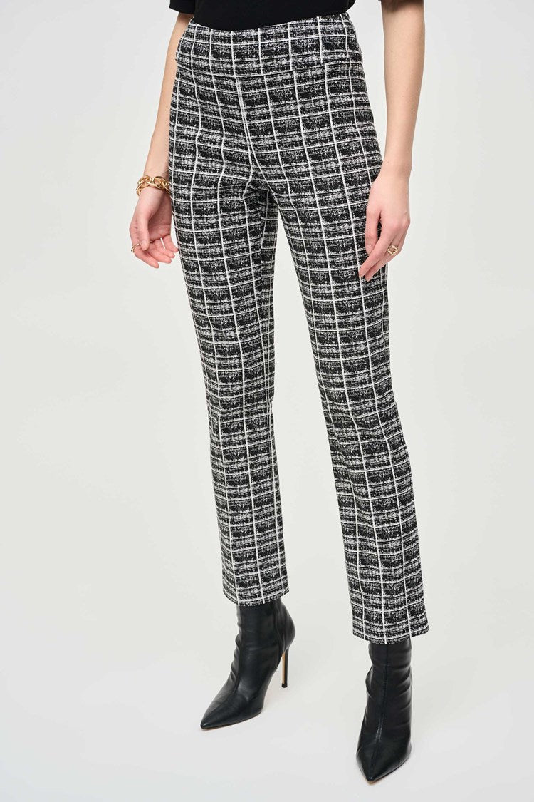Joseph Ribkoff Jacquard Plaid Straight Pull-On Pants-JR-243130