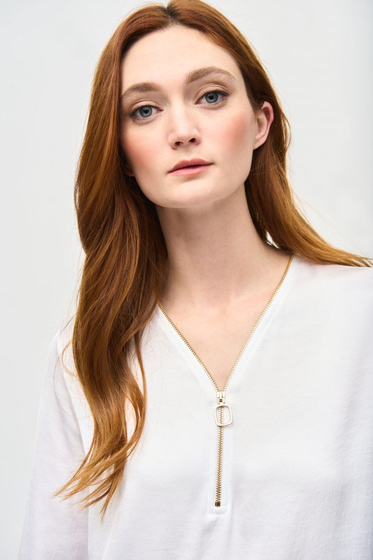 Joseph Ribkoff Satin Boxy Top With Ruffled Sleeve-JR-243285