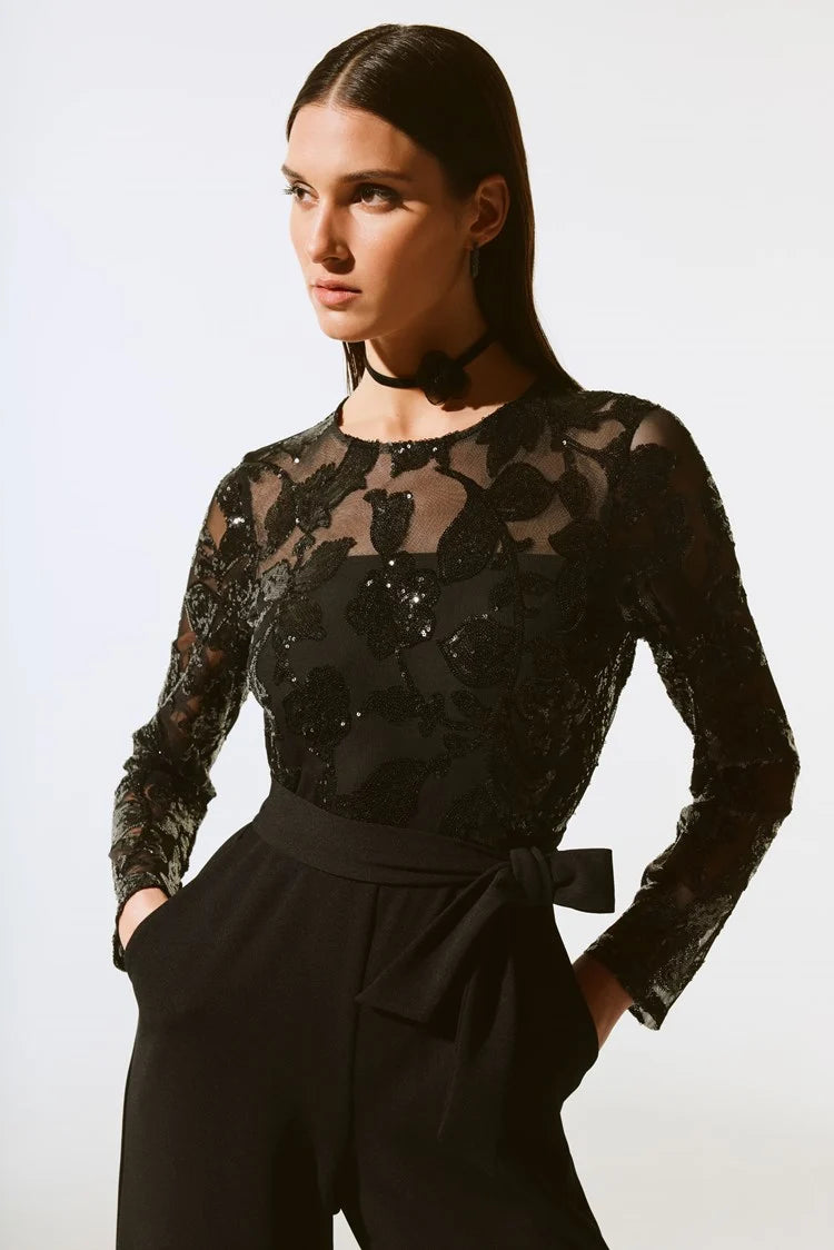 Joseph Ribkoff Scuba Crepe And Sequins Mesh Jumpsuit Style 243763