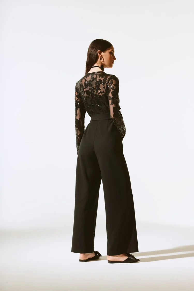 Joseph Ribkoff Sequins Mesh Jumpsuit Style 243763