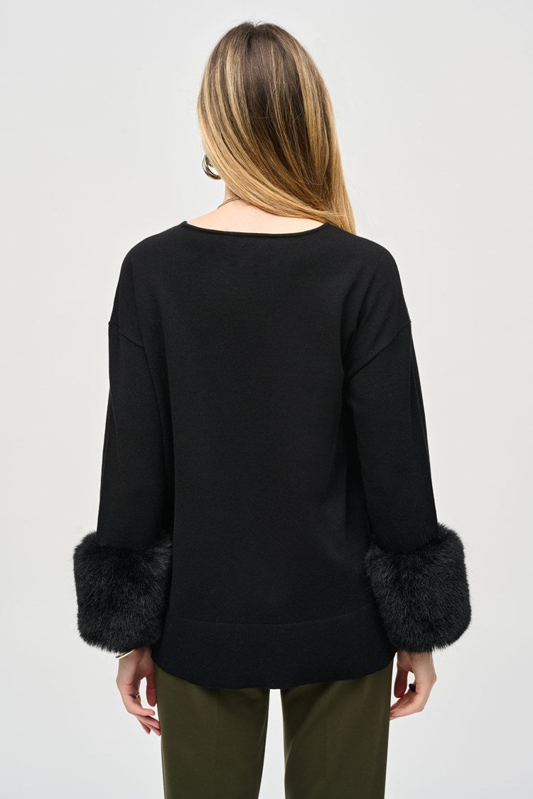 Joseph Ribkoff Sweater Knit Tunic With Faux Fur Cuffs-JR-243955