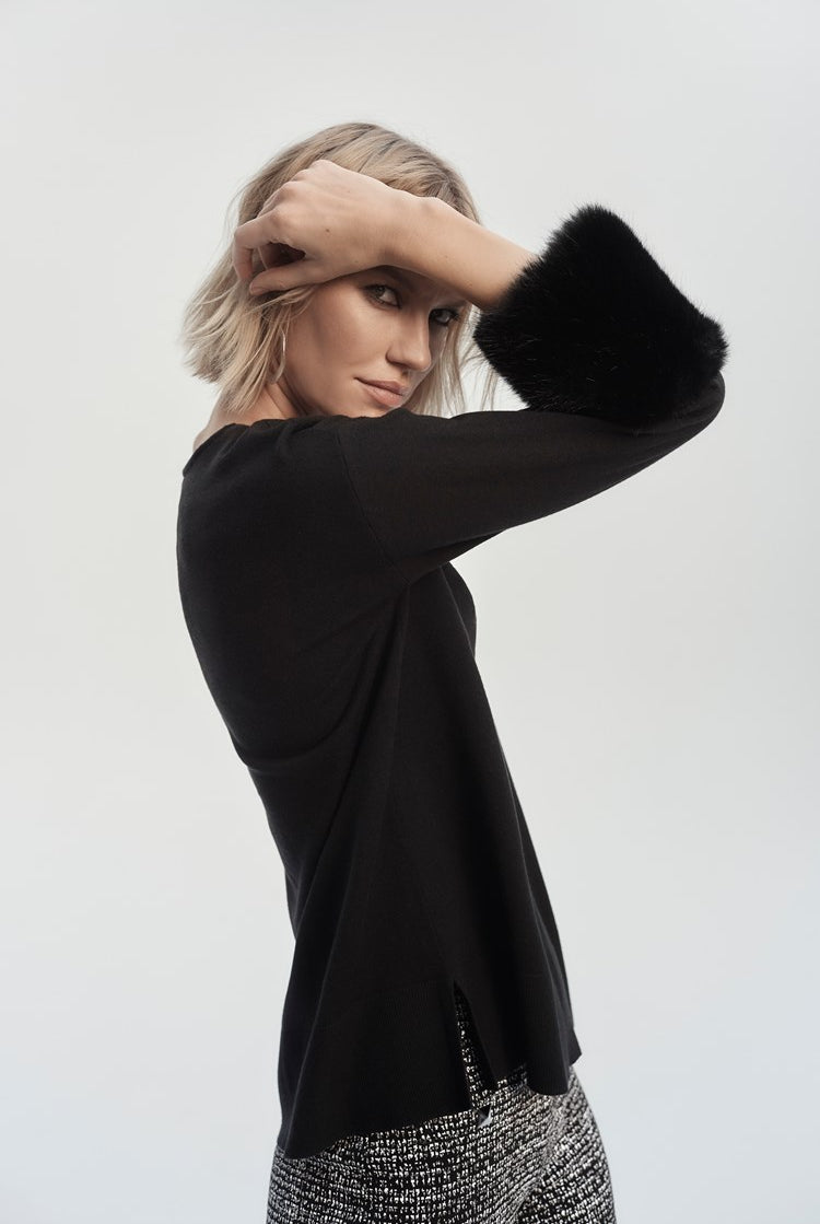 Joseph Ribkoff Sweater Knit Tunic With Faux Fur Cuffs | Unique Apparel USA