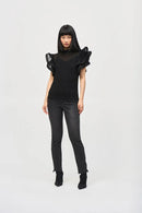 Joseph Ribkoff Chiffon Pleated Top With Ruffled Sleeves-JR-243957