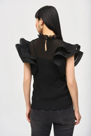 Joseph Ribkoff Chiffon Pleated Top With Ruffled Sleeves-JR-243957