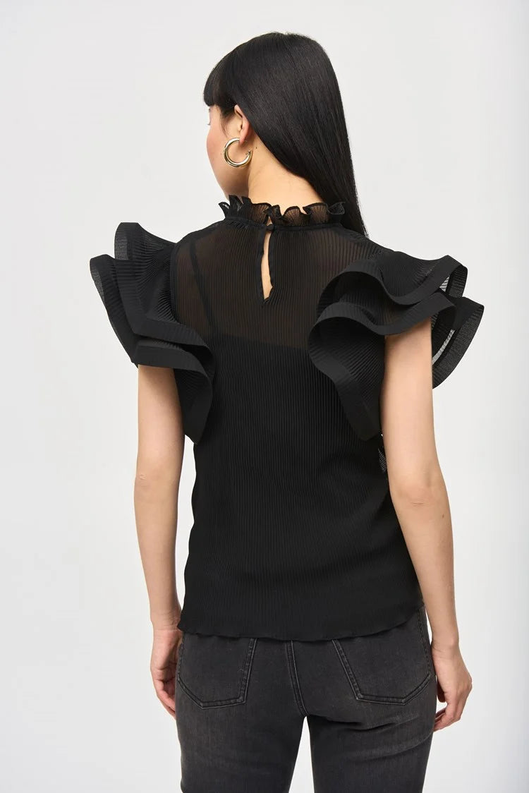 Joseph Ribkoff Chiffon Pleated Top With Ruffled Sleeves-JR-243957