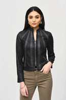 Joseph Ribkoff Faux Suede Jacket With Metallic Mesh Detail-JR-243972